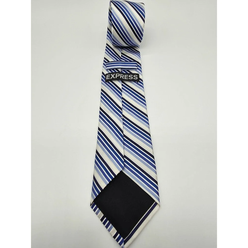 Express Men's Silk Blue White Striped Necktie 60